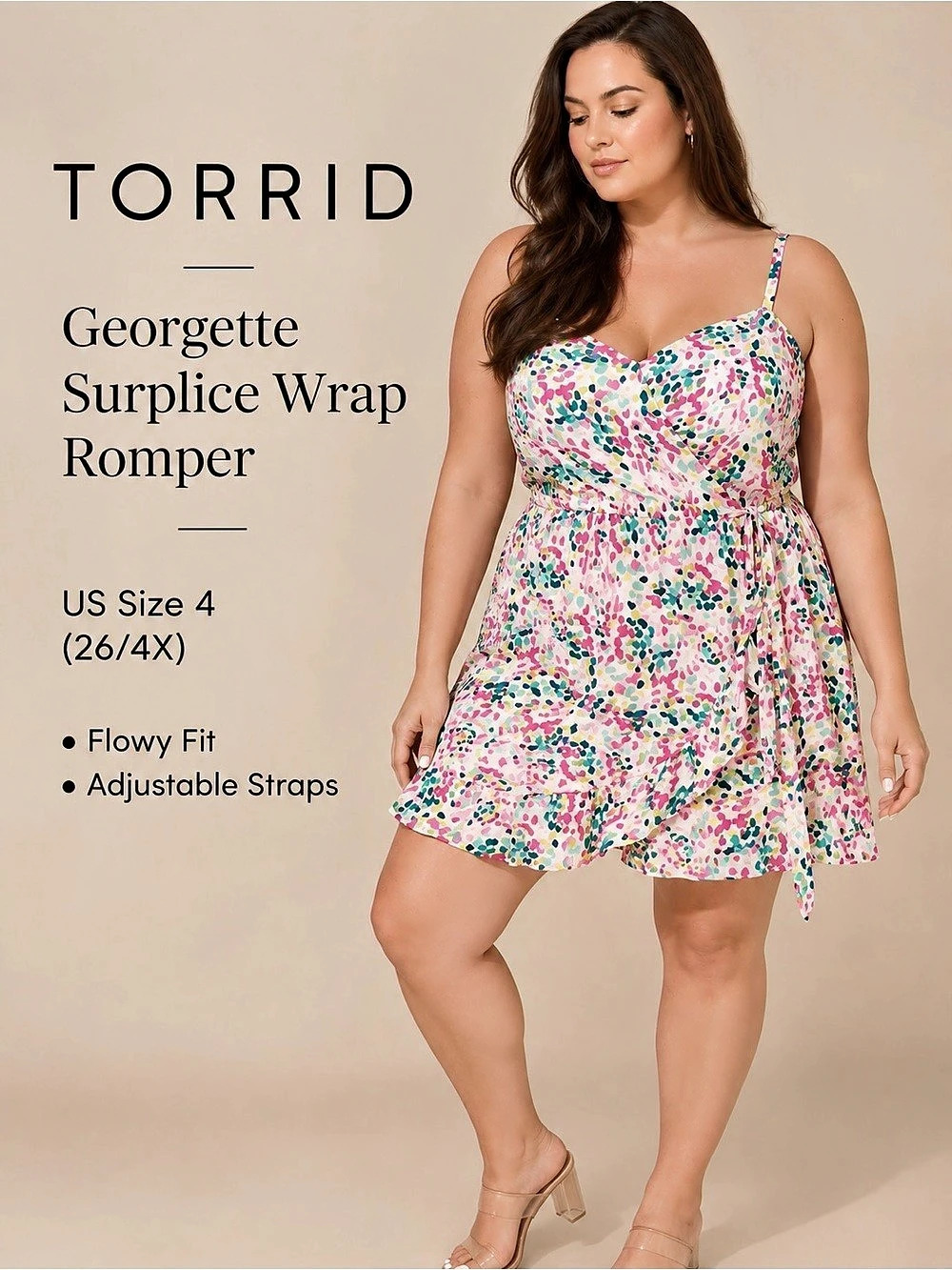 Torrid Georgette Surplice Wrap Romper Multicolor Floral Size 4X